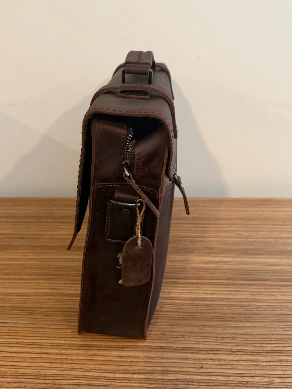 Men's Brown Leather Briefcase Messenger Bag